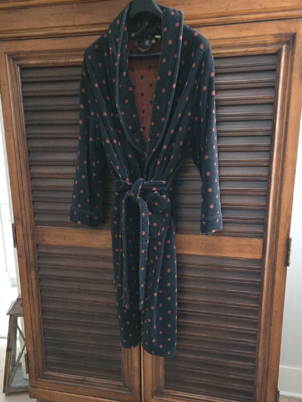 Men's Black/Rust Plush Robe - Cozy Wrap with Belt, Size L/XL
